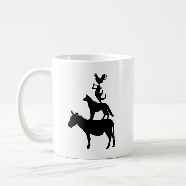 Pile of Animals, Horse, Dog, Cat, Rooster Coffee Mug (Left)