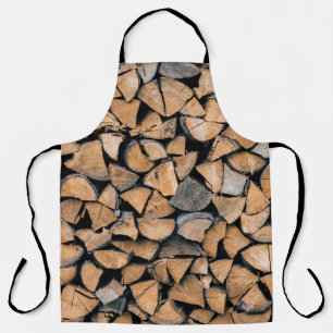 Pile of brown firewood apron