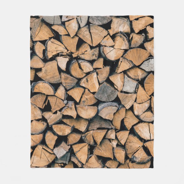 Pile of brown firewood fleece blanket (Front)
