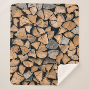 Pile of brown firewood sherpa blanket