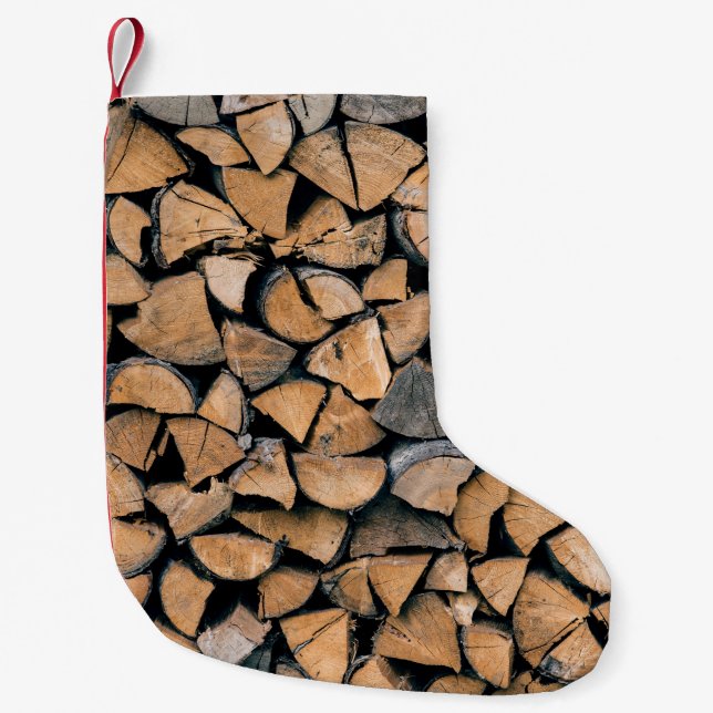 Pile of brown firewood small christmas stocking (Front)