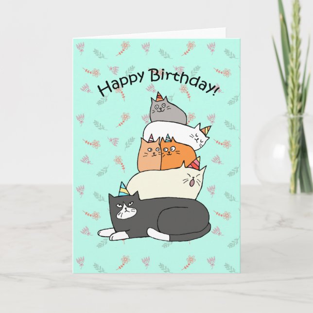Pile of Cats cute and Funny CATS Happy Birthday Card (Front)