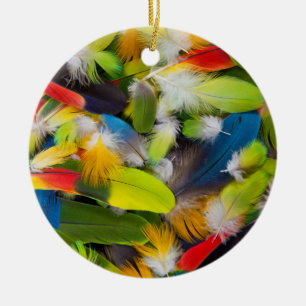 Pile of colourful feathers ceramic tree decoration
