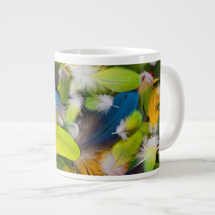 Pile of colourful feathers large coffee mug