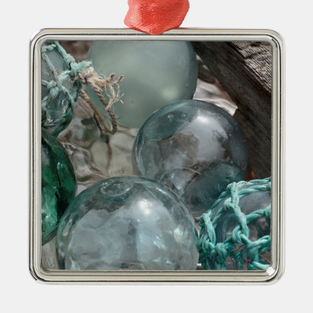 Pile Of Glass Fishing Floats Metal Ornament (Front)