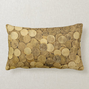 Pile Of Gold Round Coins Lumbar Cushion