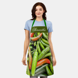 Pile Of Green Spicy Peppers Apron