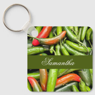 Pile Of Green Spicy Peppers Key Ring