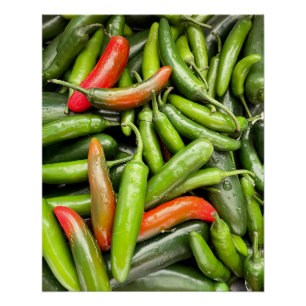 Pile Of Green Spicy Peppers Poster