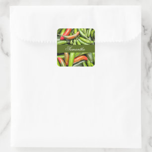 Pile Of Green Spicy Peppers Square Sticker