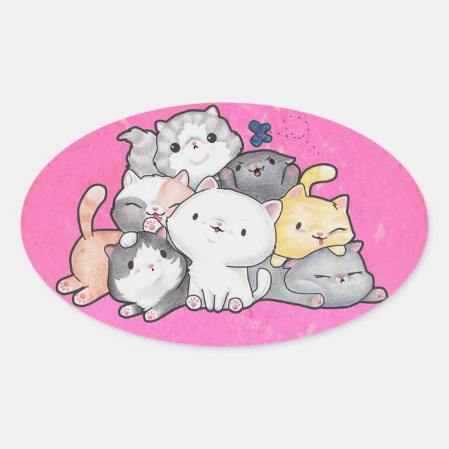 Pile of Kittens Oval Sticker (Front)