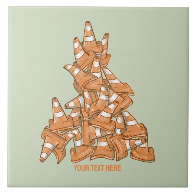 Pile of orange road cones ceramic tile (Front)
