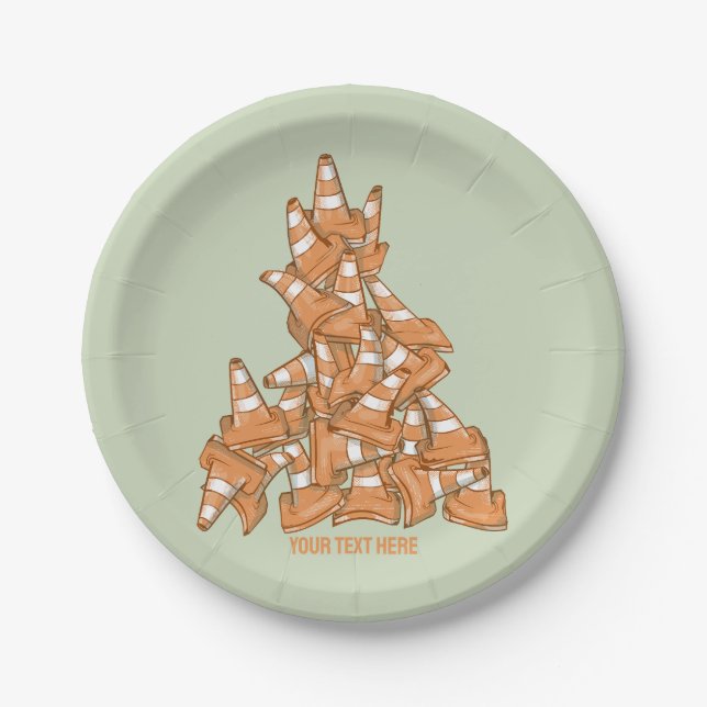 Pile of orange road cones paper plate (Front)