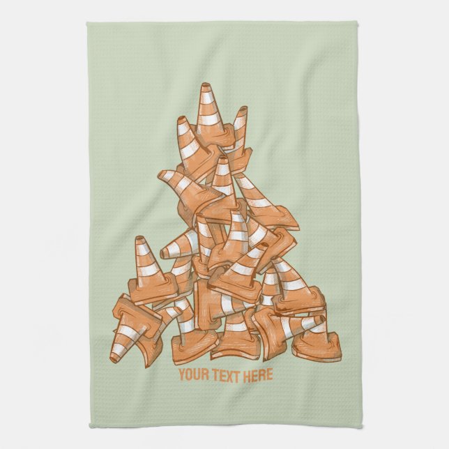 Pile of orange road cones tea towel (Vertical)