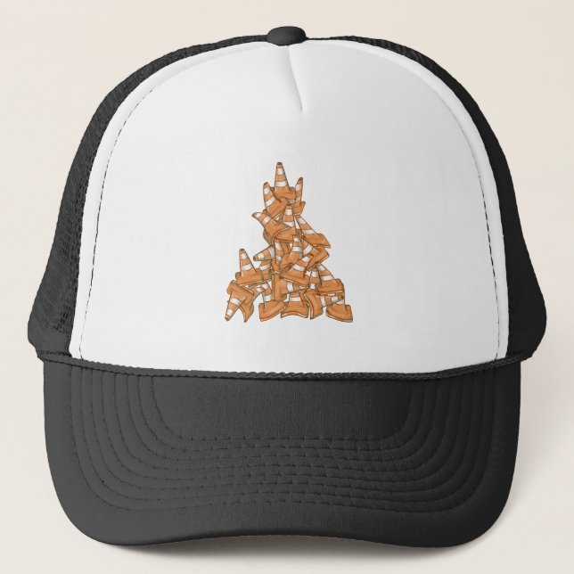 Pile of orange road cones trucker hat (Front)