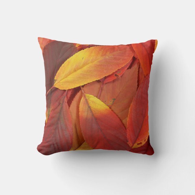 Pile of red autumn leaves closeup cushion (Front)