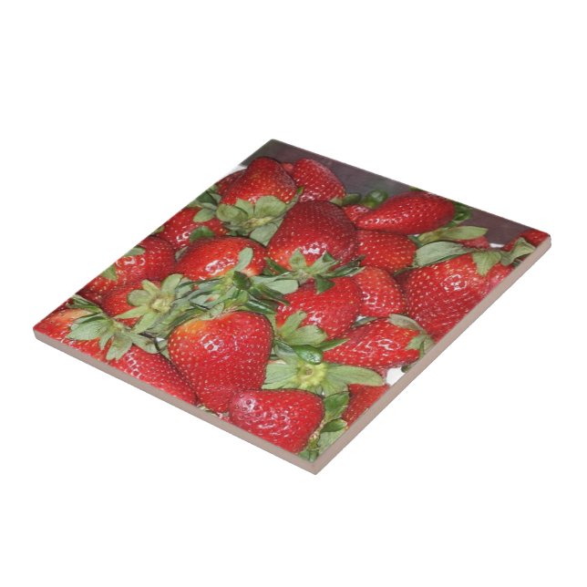 Pile of Red Juicy Strawberries Ceramic Tile (Side)