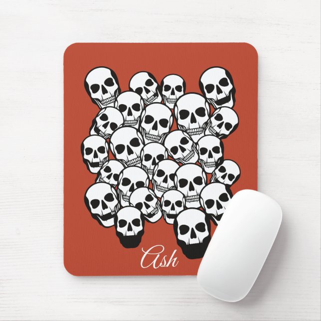 Pile of Skulls Burnt Amber Red Background Mouse Pad (With Mouse)