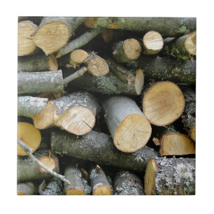 Pile of Stacked Cut Firewood Ceramic Tile