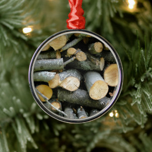 Pile of Stacked Cut Firewood Metal Ornament