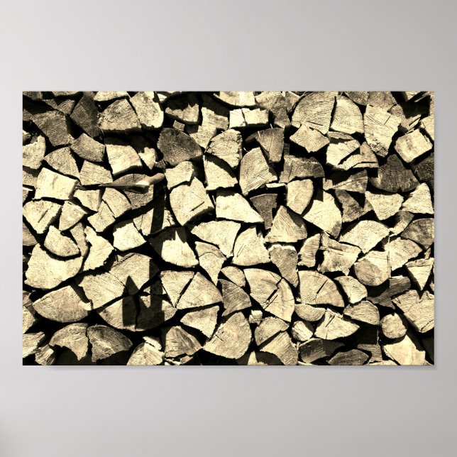 Pile of stacked firewood prepared for fireplace . poster (Front)