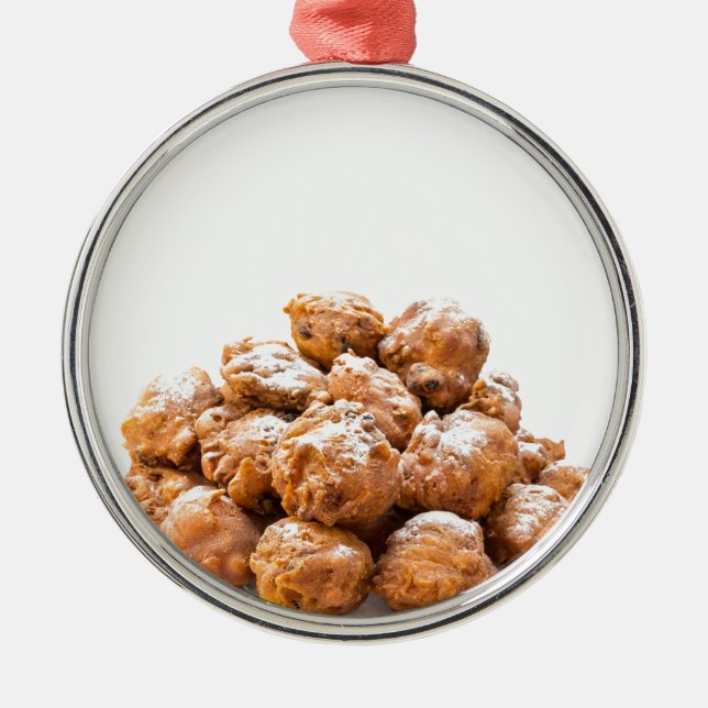 Pile of sugared oliebollen or fried fritters metal ornament (Front)