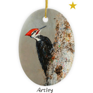 Pileated Woodpecker Bird Painting Year Christmas Ceramic Ornament