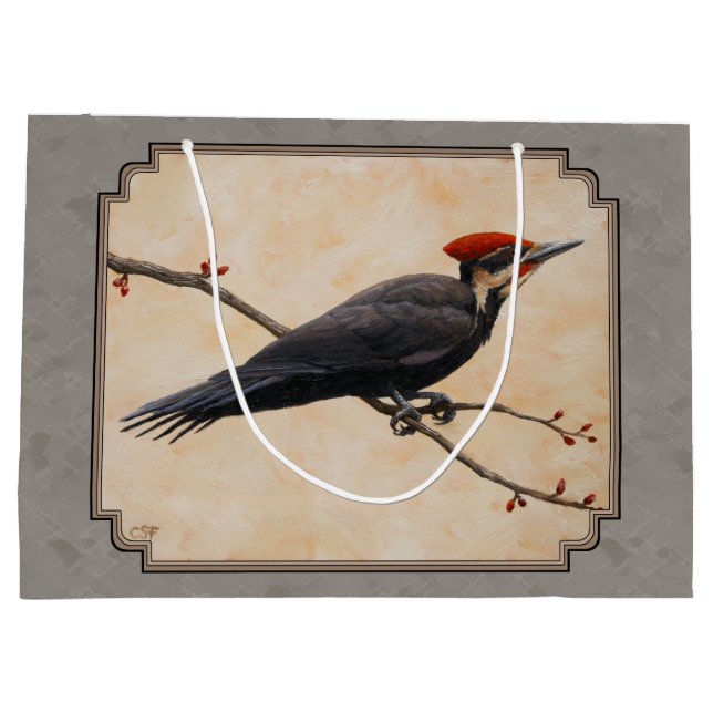 Pileated Woodpecker Grey Large Gift Bag (Back)