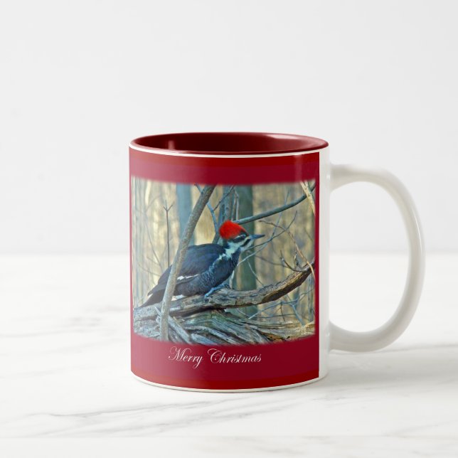 Pileated Woodpecker Merry Christmas Items Two-Tone Coffee Mug (Right)