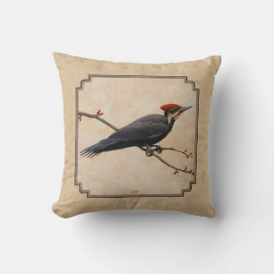 Pileated Woodpecker Tan Cushion