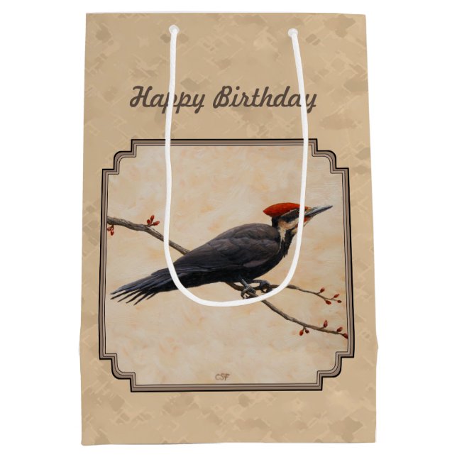 Pileated Woodpecker Tan Medium Gift Bag (Back)