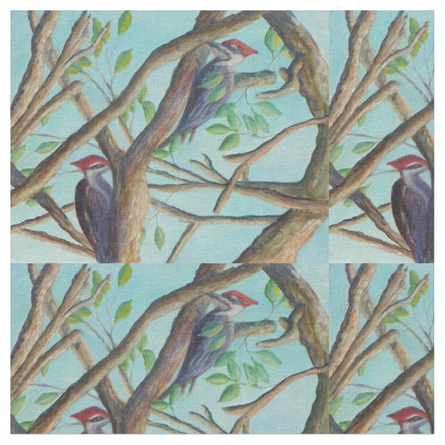 PILEATED WOODPECKERS FABRIC (Close Up)