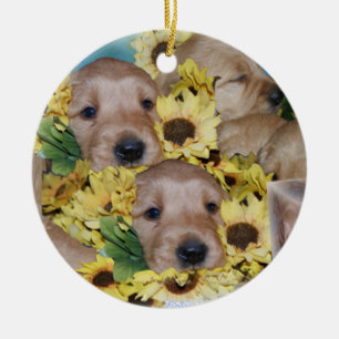 Piles of Puppies in Flowers Christmas Ornament