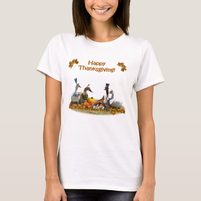 Pilgrim and Indian Ducks Thanksgiving T-Shirt (Front)