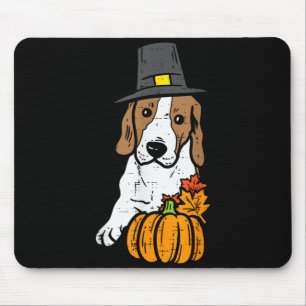Pilgrim Beagle Pumpkin Leaf Thanksgiving Fall Mouse Pad