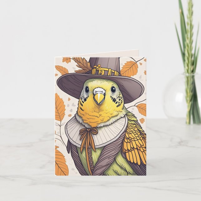 Pilgrim Budgie Thanksgiving Greeting Card (Front)