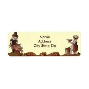 Pilgrim Children Vintage Thanksgiving Return Address Label