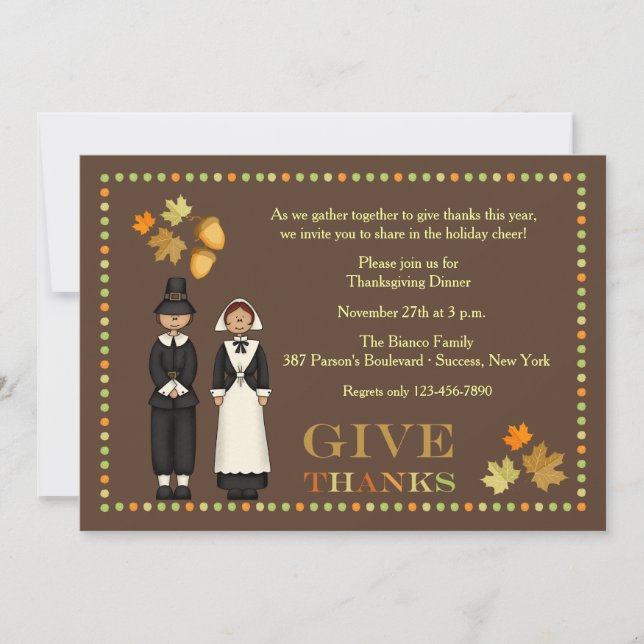 Pilgrim Couple Thanksgiving Invitation (Front)
