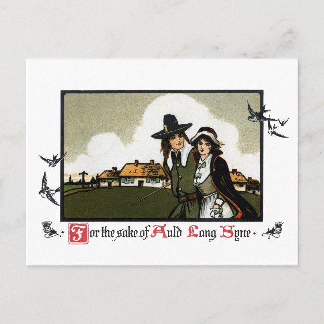 Pilgrim Couple Vintage New Year's Day Holiday Postcard (Front)