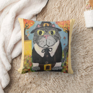 Pilgrim Folk Art Thanksgiving Cats Double Side Cushion