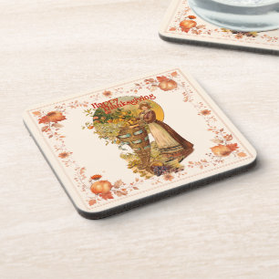 Pilgrim Girl Thanksgiving Coaster