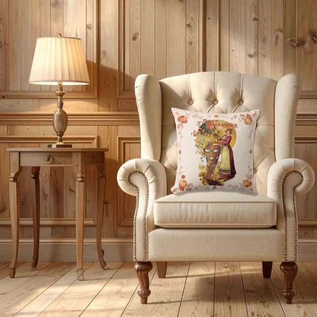 Pilgrim Girl Thanksgiving Cushion (Pilgram Girl Thanksgiving Pillow)