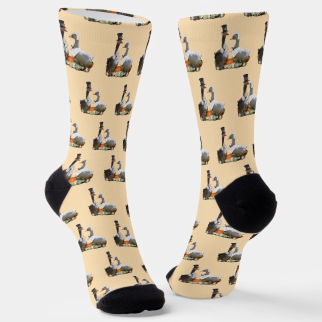 Pilgrim Goose And Duck Thanksgiving Socks (Angled)