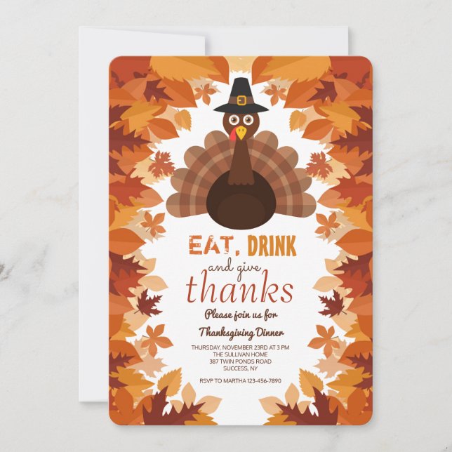 Pilgrim Hat Thanksgiving Dinner Invitation (Front)