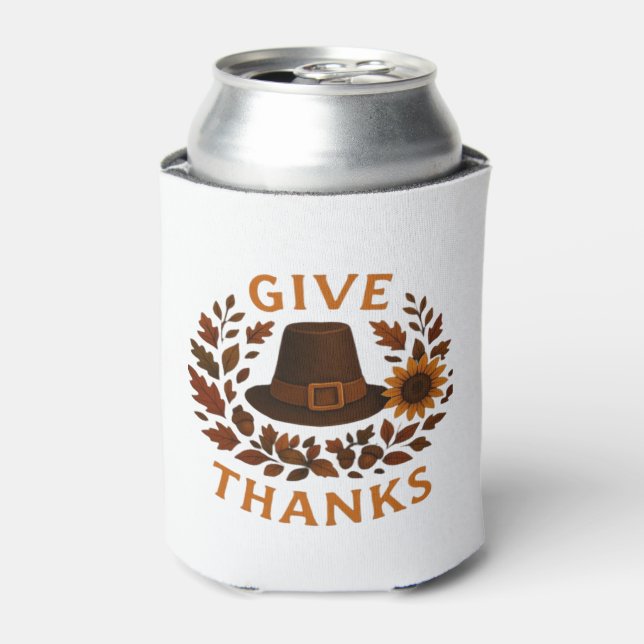 Pilgrim Hat with Autumn Wreath Classic T-Shirt.png Can Cooler (Can Front)