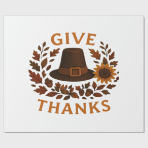 Pilgrim Hat with Autumn Wreath Classic T-Shirt.png Wrapping Paper