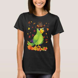 Pilgrim Parrot Happy Thanksgiving Thankful Pumpkin T-Shirt
