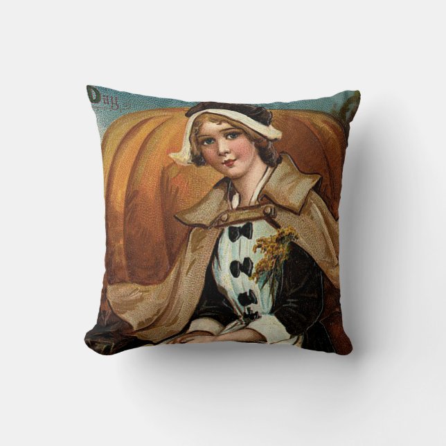 Pilgrim Pumpkin Fall Leaves Cushion (Front)