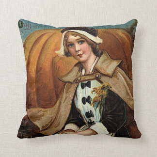 Pilgrim Pumpkin Fall Leaves Cushion