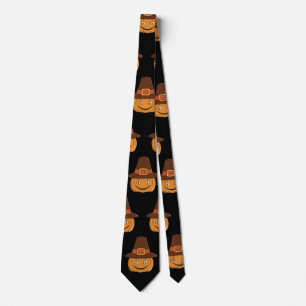 Pilgrim Pumpkin Grin Thanksgiving Tie